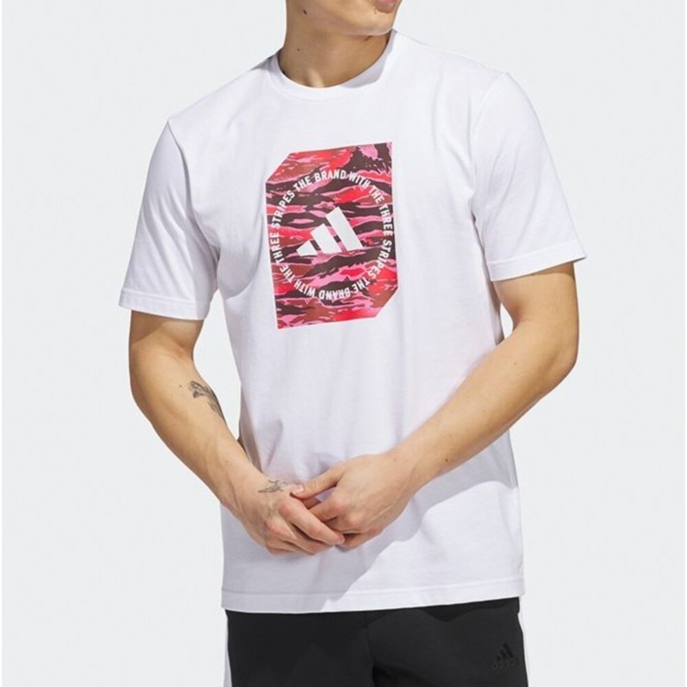 ADIDAS Camo Box Logo Men’s Size 2XLT Tall White T-Shirt Graphic Cotton Tee NEW